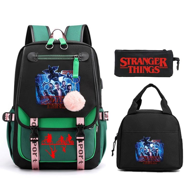 Trend Stranger Things Children'S Backpack Combination Three-Piece Male And Female Versatile Student School Bag
