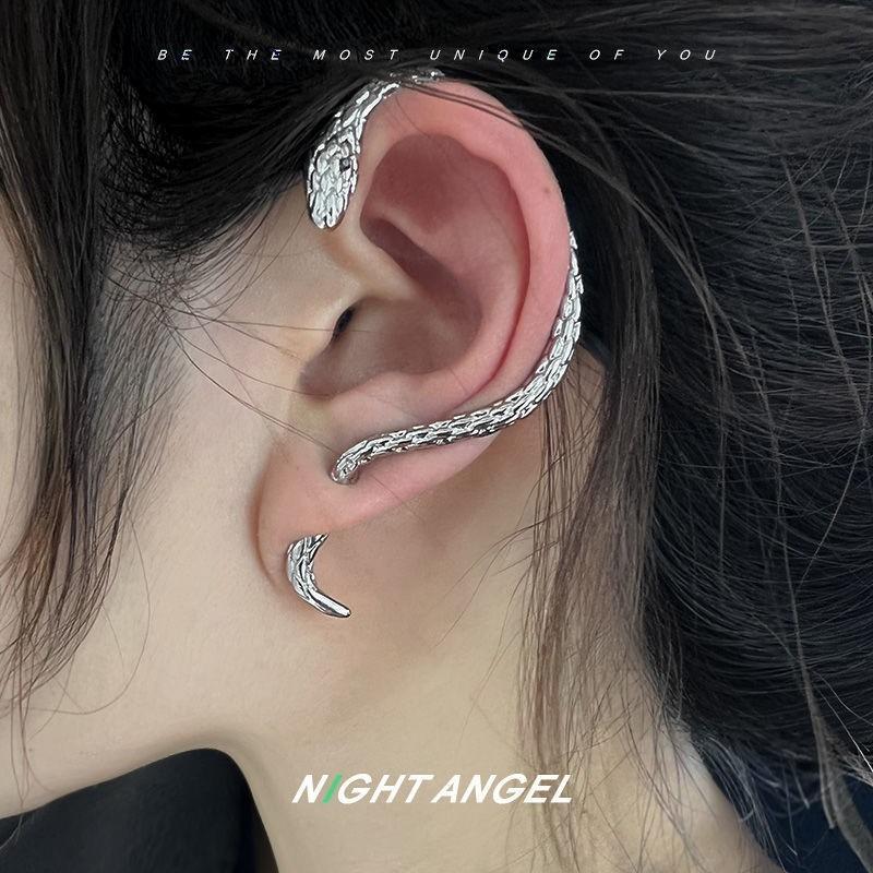 Creative Personality Exaggerated Ear Hanging Snake Stud Earrings, New Niche Design Cold Wind High Sense Earrings Tide