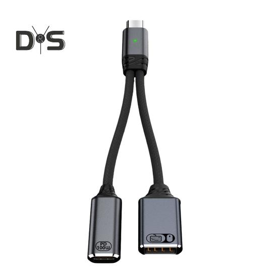USB-C OTG Lade- und Datenadapterkabel 2-in-1 100 W PD Typ C auf USB 2.0 Konverter Schnelle Ladung und 5 Gbit/s Datenübertragung Nylon geflochten Überspannung
