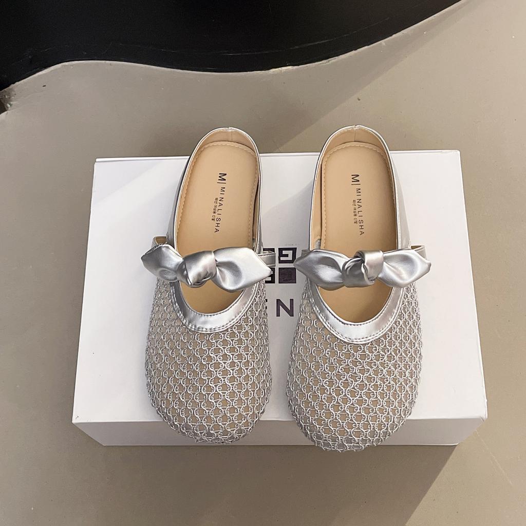 Cool summer niche woven mesh breathable flat bottom bag head half slippers women's 2025 new one-pedal slippers