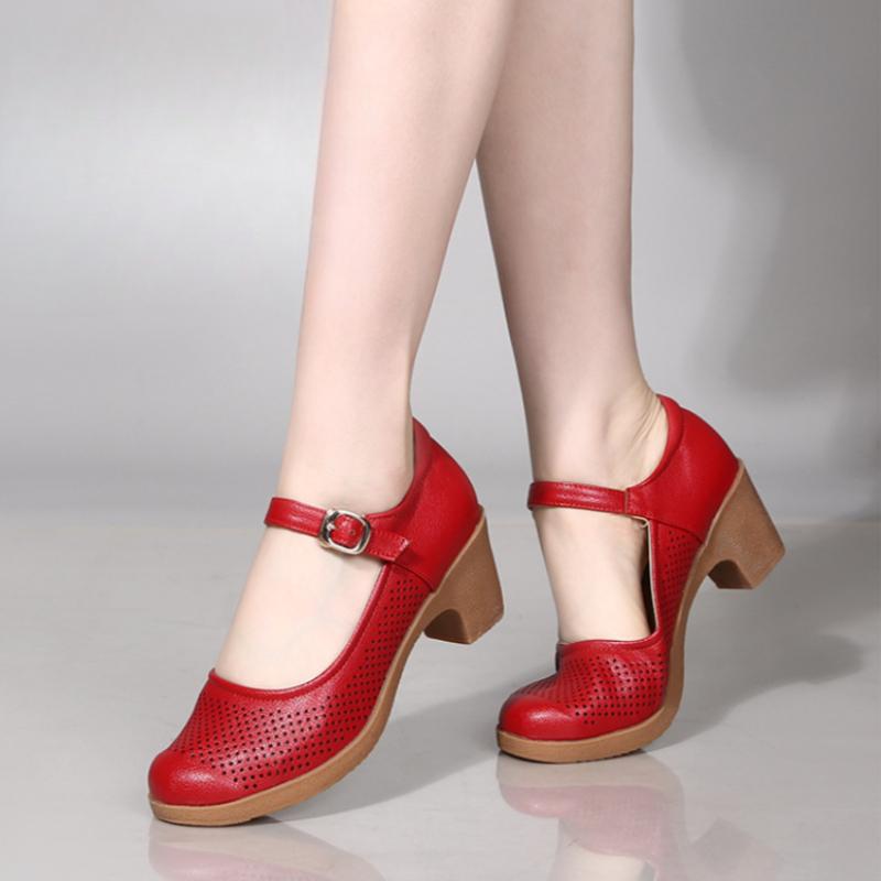 Chunky Heel Women's Shoes Work Shoes Commuting Hollow Tendon Sole European and American Sports Shoes Soft Sole Single Shoes Sandals High Heels