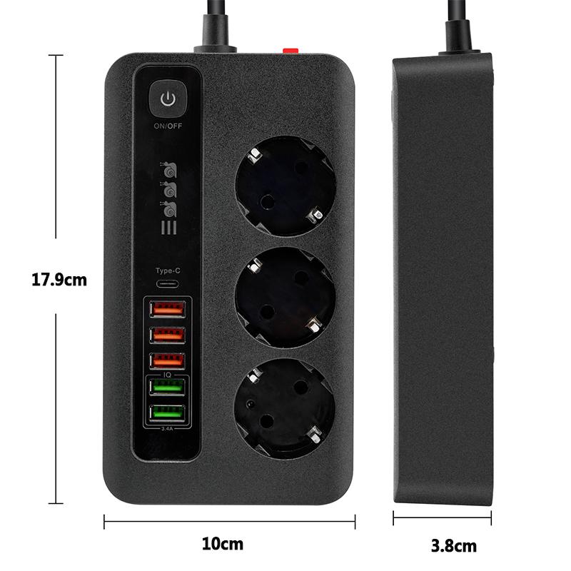 Power Strip EU AC Outlet Socket Multiprise Smart Home Extension Electrical Adapter 3-position TYPE-C USB Charging