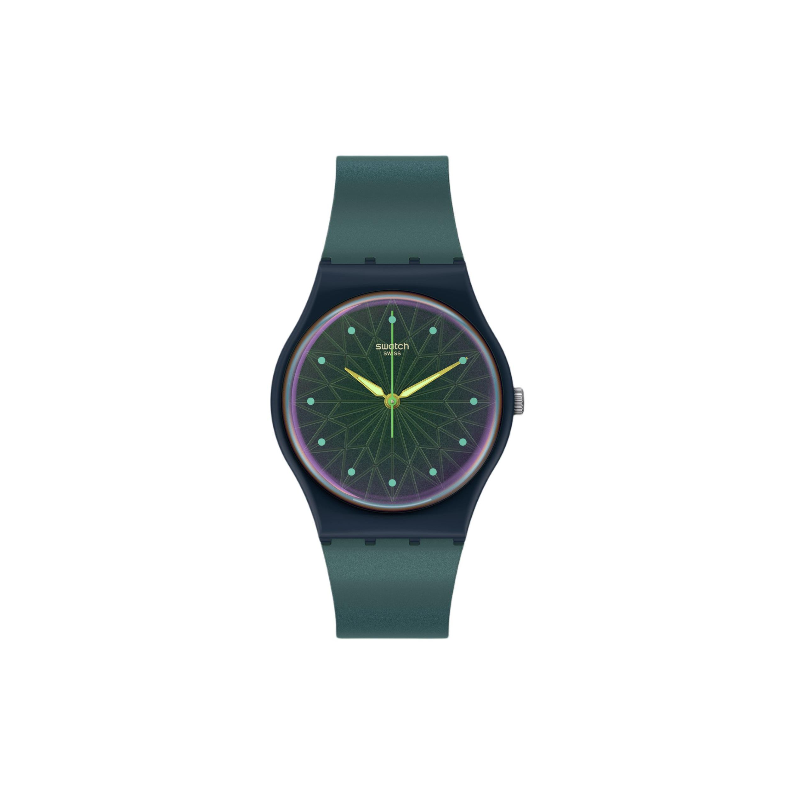 

Swatch Holiday Collection Quartz Movement 30m Water Resistant Watch 34mm Green Dial Bio-Based Material Case Silicone Strap Unisex watches SO28N117 Green Dial