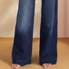 Women's spring new lace-up elastic jeans straight temperament wide-leg trousers