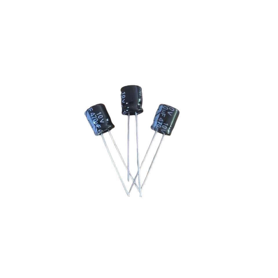 Genuine CHONGX 10V 470uF Aluminum Electrolytic Capacitor, 6x7mm, Through-hole.