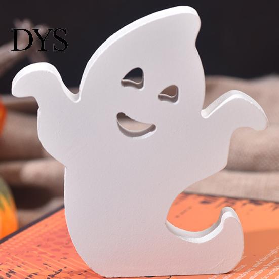 Cute Halloween Room Decor Ghost Wooden Table Sign, Spooky White Standing Modern Farmhouse Accents Block Sign for Holiday Tiered Tray Centerpiece,