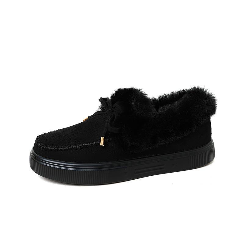 Winter women's cotton shoes bow warm shoes flat bottom big fluffy shoes big women's shoes