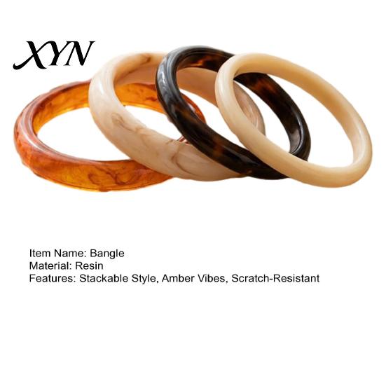 Multi-color Bangle Set 4Pcs/Set Retro Style Set, Lightweight Stackable Women Bracelets, Layered Bracelet Smooth Polished Surface Versatile Bangles for
