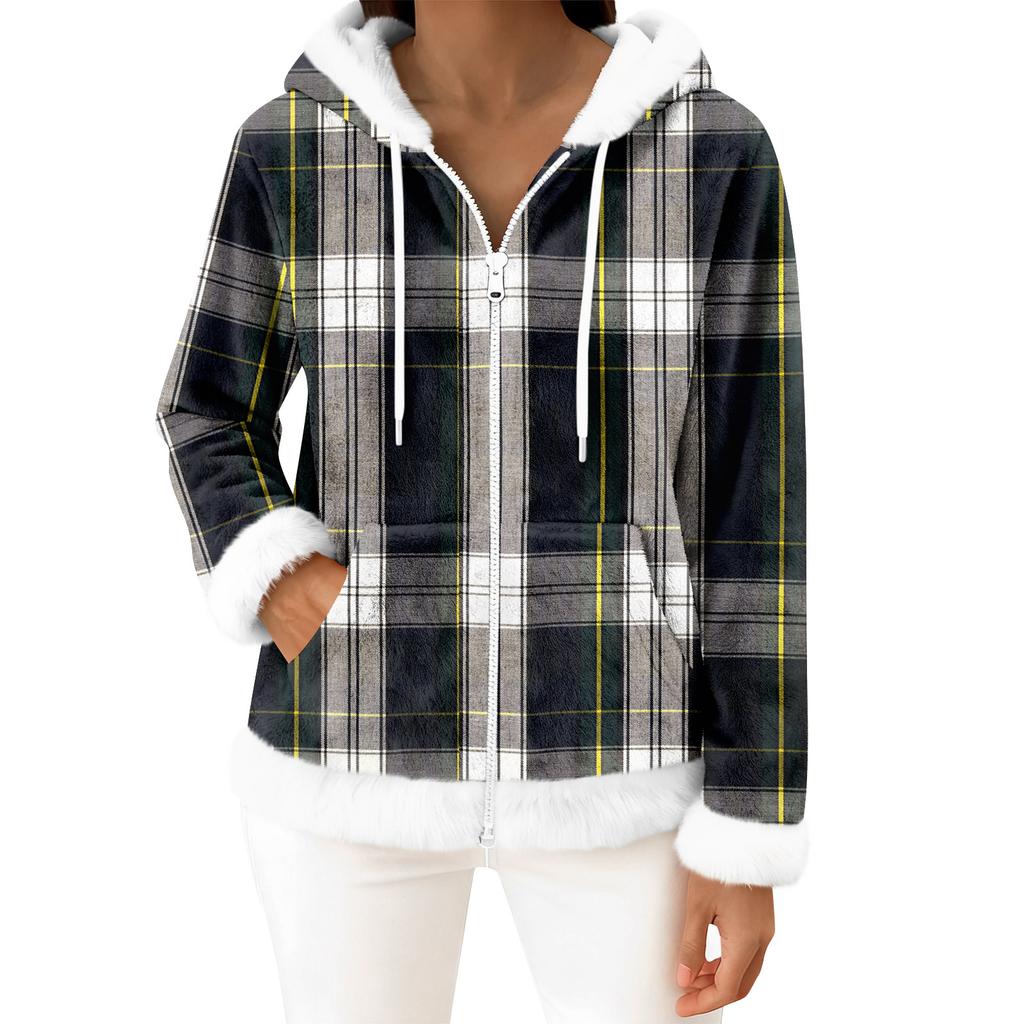 Damen Freizeitmode Langärmiger Fleece-Kapuzen-Cardigan mit Reißverschluss