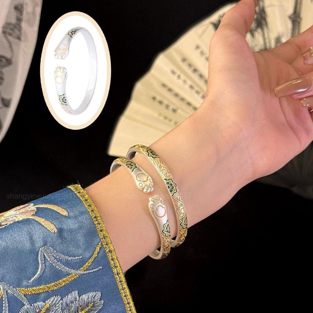 Traditional Chinese Style Opening Bracelet Cat Paw Women's Opening Bracelet  Jewelry Gifts