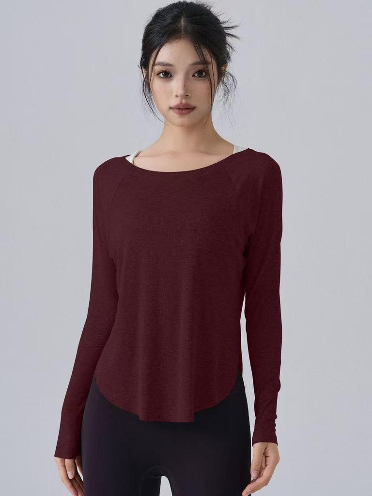 Women's Long Sleeve Ribbed Yoga Top - Autumn/Winter Collection, Slim Fit, Nude Feeling, Perfect for Pilates & Outdoor Sportswear