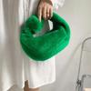Women Luxury Plush Half Moon Bag Fashionable Furry Short Handle Evening Clutch Warm Soft Handbag