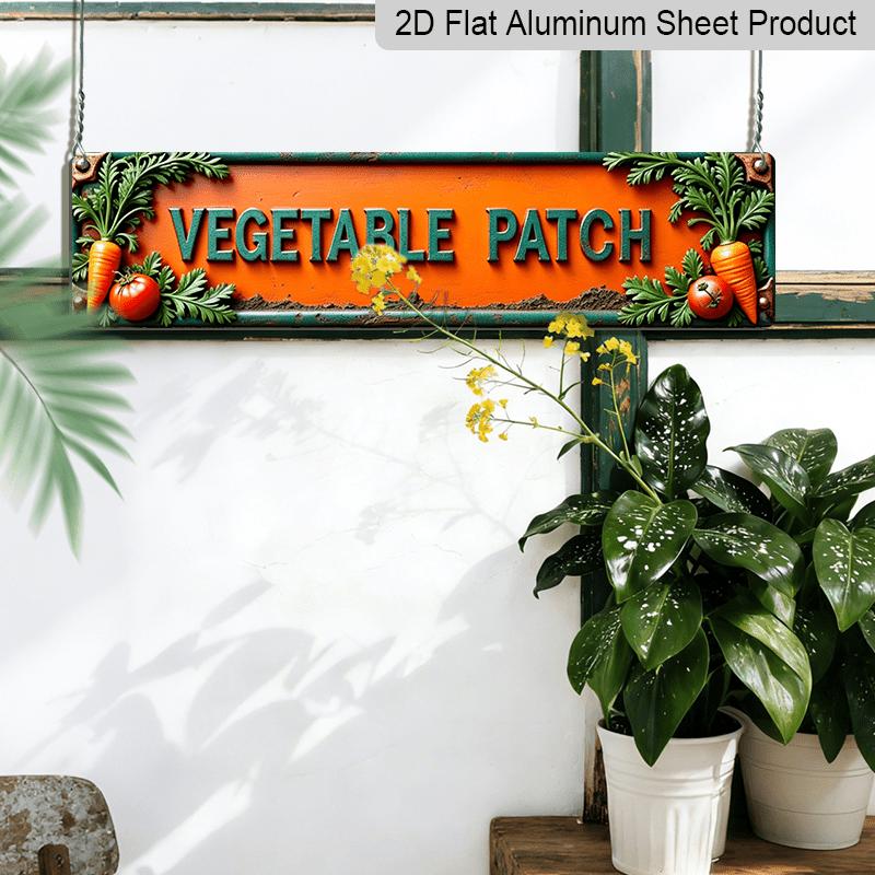 2D Flat, 15.7×3.94inch Vintage "VEGETABLE PATCH" Metal Wall Sign - Retro Plaque for Home Kitchen Office Aluminium Decorative Sign, Vegetable Art