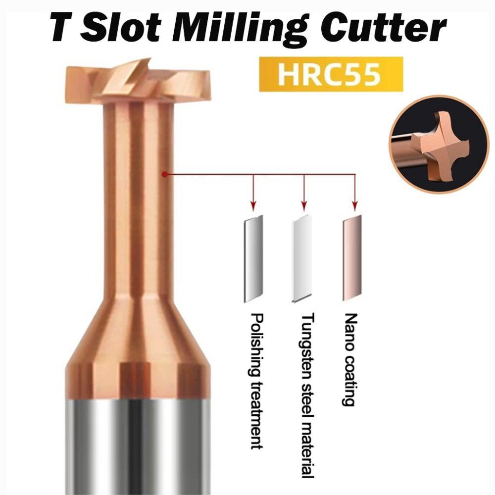New Carbide T Slot Milling Cutter Round Handle Coating T-Groove End Mills 4 Teeth Slotting Router Bits