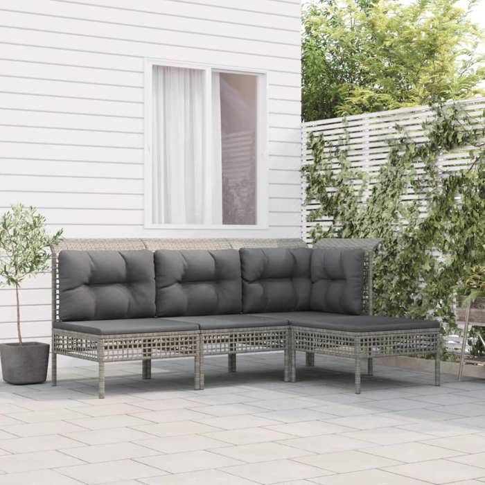 VidaXL Salon de Jardin avec Coussins 4 pcs, Ensemble de Meubles de Terrasse, Mobilier d'Extérieur, Canapé de Patio, Moderne, 3187497