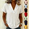 Women V Neck Short Sleeve Solid Color Blouse Casual Loose Fit Summer Top