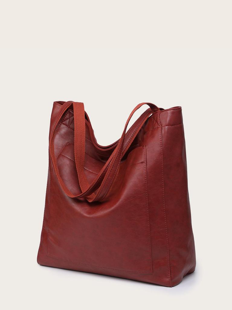 Women's Retro Waxed Leather Tote: Stylish, Soft, Large Capacity, One-Shoulder Handbag with Pockets