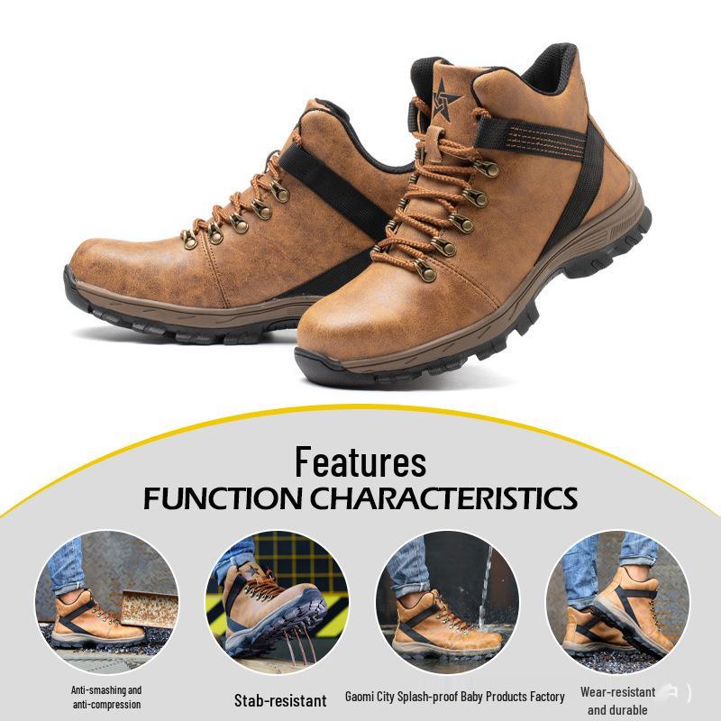Men's Waterproof, Impact & Puncture-resistant High-top Steel-toe Work Boots; Durable and Comfortable Safety Footwear.