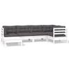 6 Piece Garden Lounge Set with Cushions White Solid Pine Wood