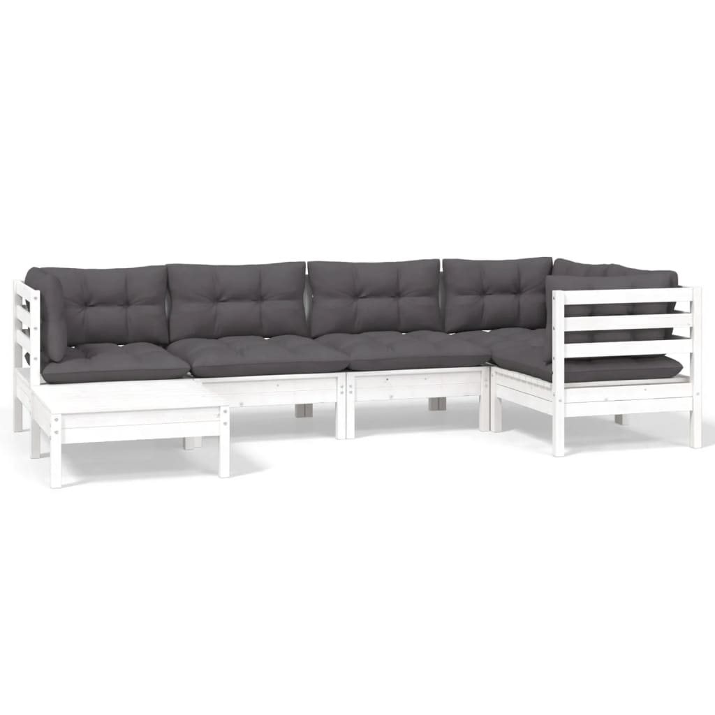 6 Piece Garden Lounge Set with Cushions White Solid Pine Wood