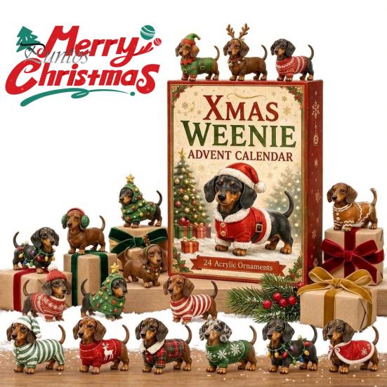 Christmas Stocking Stuffers 3D Dachshund Advent Calendar with 24 Unique Mini Dog Figures, Birthday Gifts for Children Countdown Toy Set Kids, Holiday