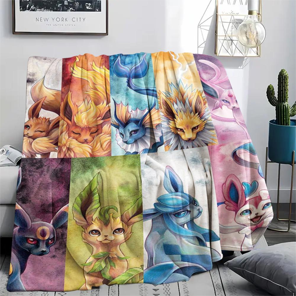 Coperta di Flanella con Fantasia Pokémon Eevee, Alta Qualità, Confortevole per Tutte le Stagioni, Decorazione per la Casa, Calore e Comfort, Perfetta per Regali.