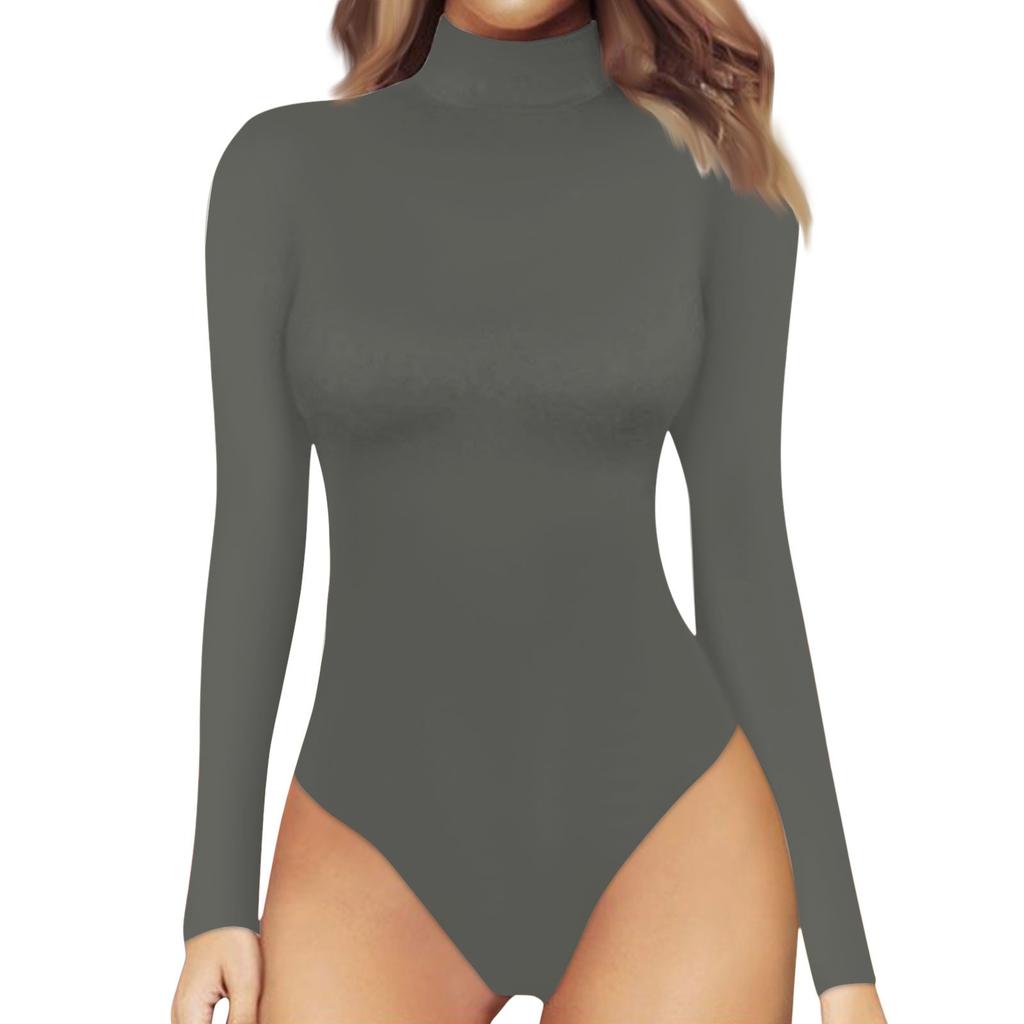 Women's One-piece T-shirt Slim Long Sleeve Half High Neck Color Jumpsuit Top