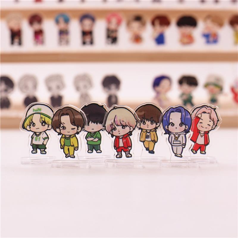7pcs BTS Mini Cartoon Acrylic Standee, 3.5cm Bangtan Boys Cute Cartoon Figure Display, Kpop ARMY Fans Desk Decor