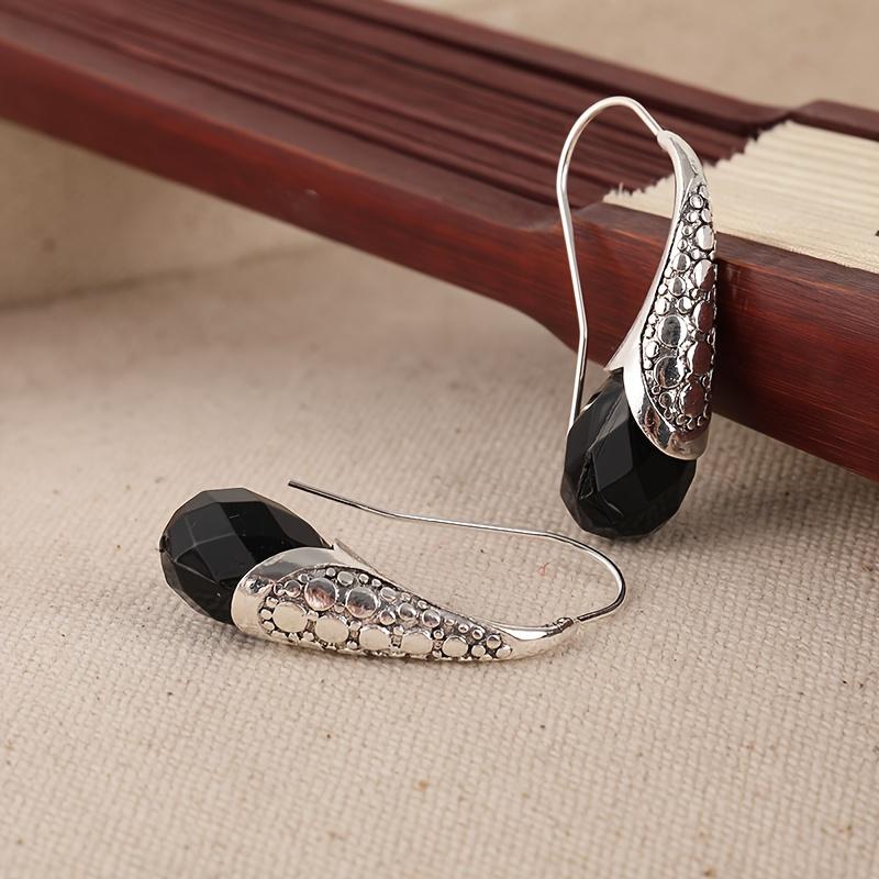 Vintage Schwarz Kristall Wasser Tropfen Form Ohrringe für Frauen Persönlichkeit Silber Farbe Ohr Haken Party Schmuck Geschenke
