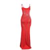 European & American Rhinestone Bodycon Spaghetti Strap Slit Dress for Nightclubs