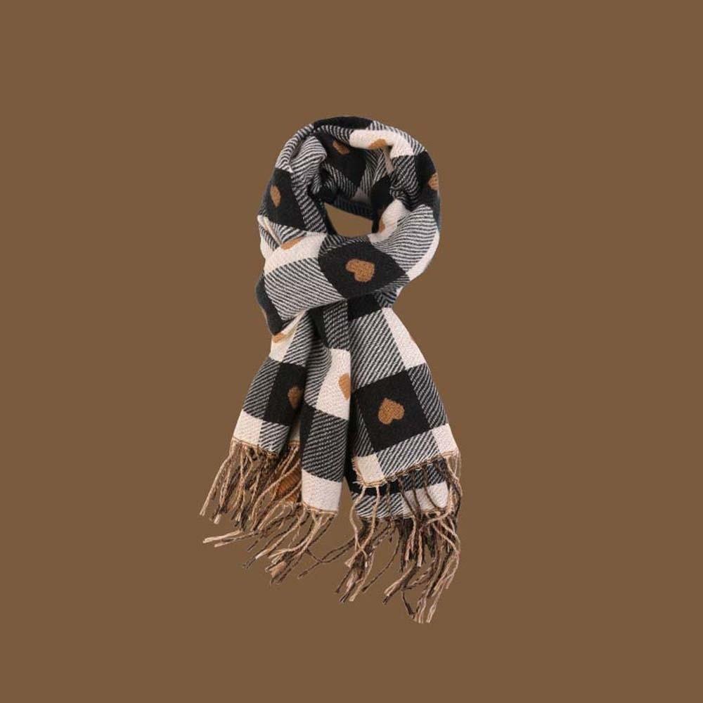 Acrylic Fibers Heart Thickened Scarf Long Tassel Shawl Korean Style Plaid Knitted Scarf  Couple