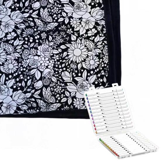 DIY Coloring Blanket Color Your Own Blanket DIY Coloring with 24 Markers Customizable Washable Throw Blanket for Home Decor Party Art Project