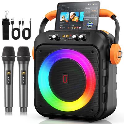 Máquina de Karaoke con 2 Micrófonos Altavoz Bluetooth Portátil con Subwoofers de 6.8", Máquina de Karaoke para Adultos Niños con Sistema de Sonido