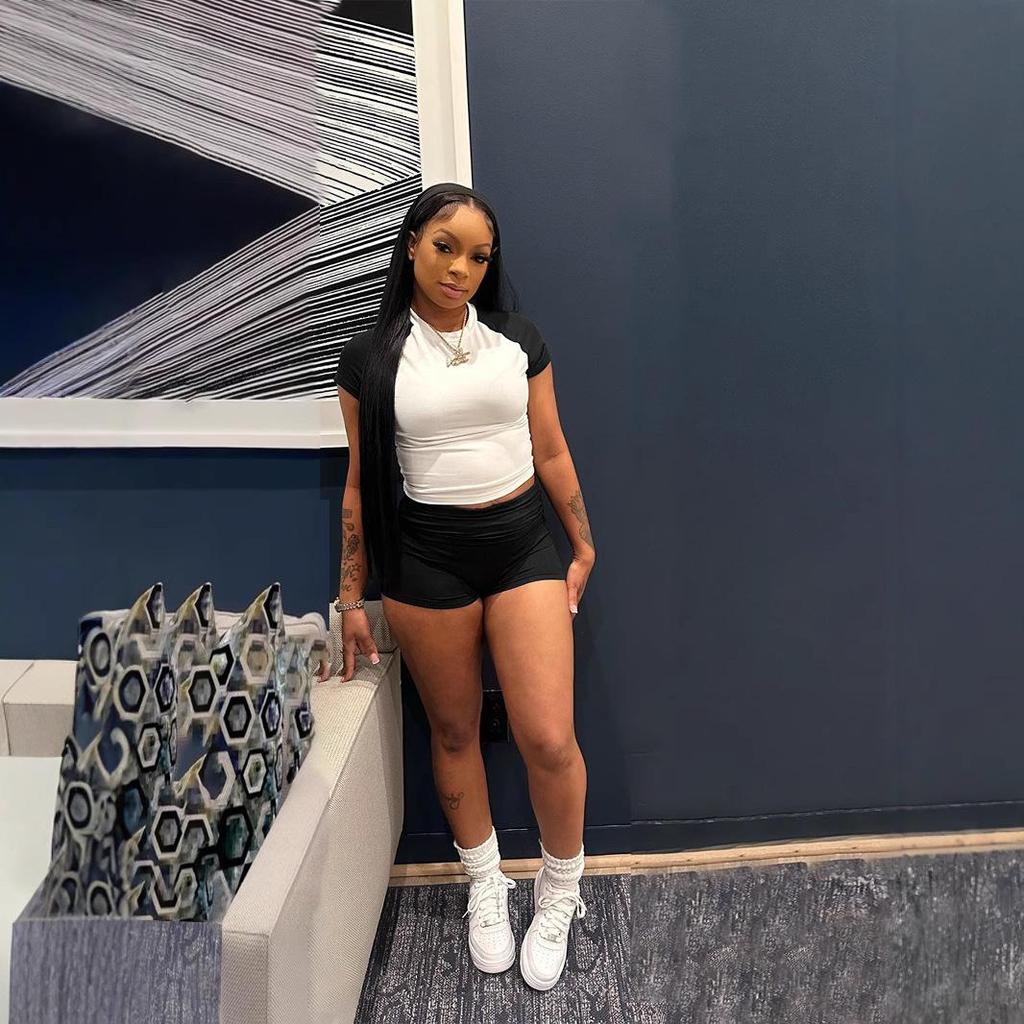 European-American Street Style Color Block Raglan T-shirt & High Waist Shorts Set - 2026 Hot Girl Casual Wear