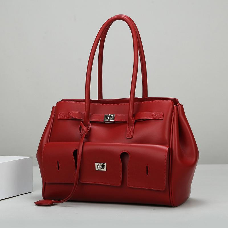 

Сумка-тоут модная универсальная сумка женская большой вместимости высококлассная для поездок на работу женская сумка простая текстура сумка через плечо можно носить красный