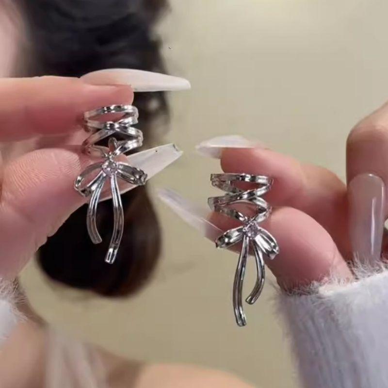 Ribbon Aesthetic Ear Clips Female Zircon Ballet Bow Without Ear Piercings Ear Bone Clips Female Niche Senior Student Earrings Female