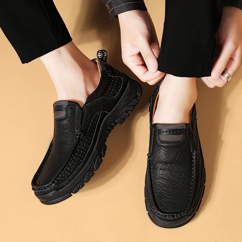 Yuyin Artisan Made Genuine Leather Men Shoes Daily Outside Slip On Loafer Shoes Men Shoes Flats Moccasin Shoes Walking Footwear Anti-Skid