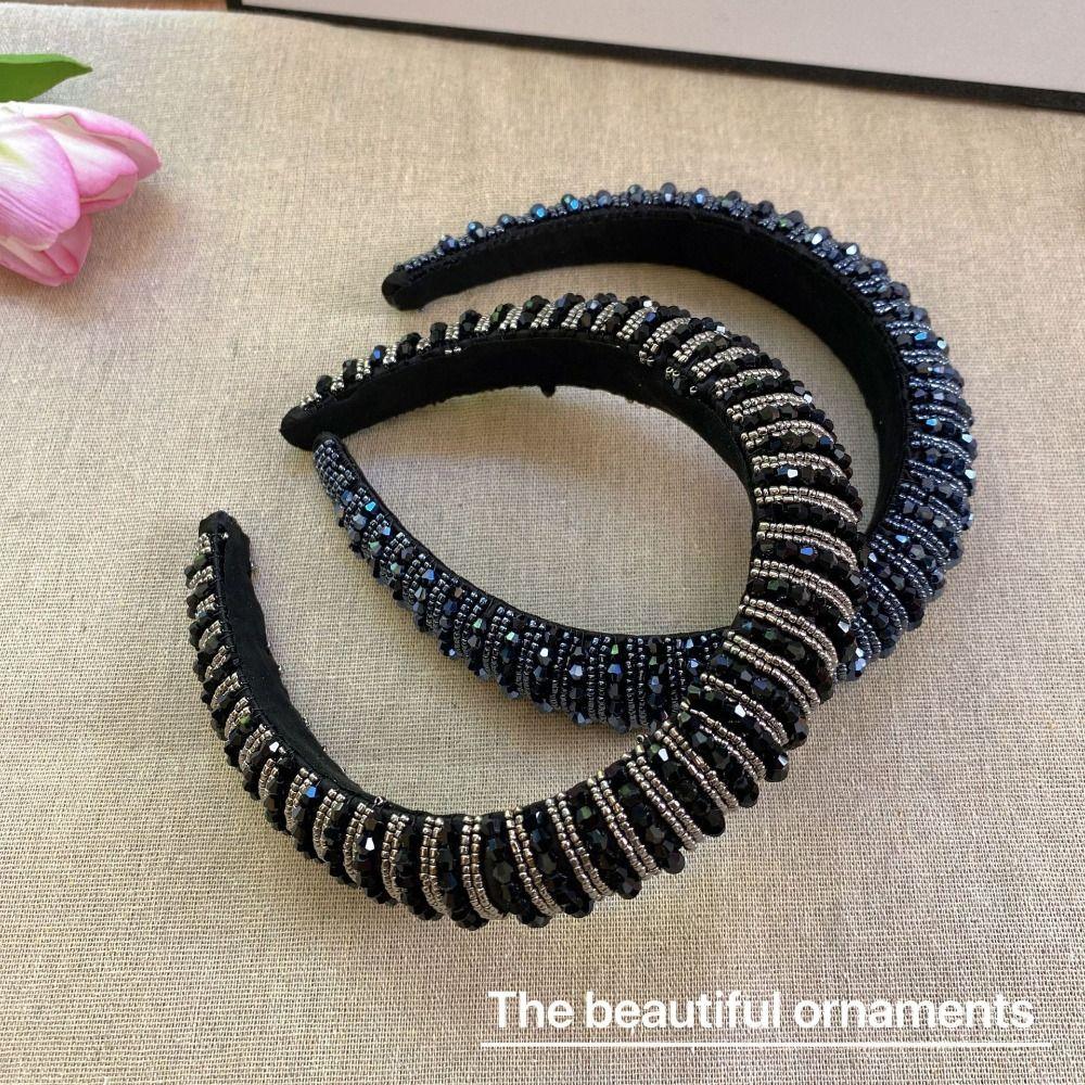 Baroque Sponge Hairband Beads Rhinestone Hair Hoop Fashion Vintage Hair Accessories Party