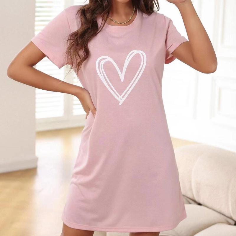 Women's Sexy Nightgown Love Print Short-sleeved Comfortable Pajamas Homewear