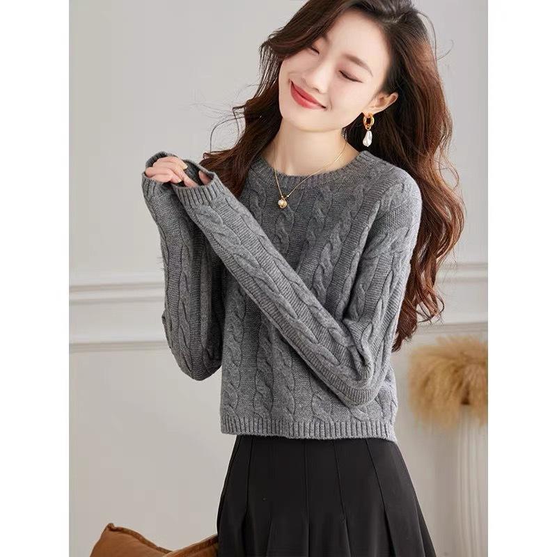 Short High-waisted Knitted Sweater for Women In Autumn and Winter 2025, New Foreign-style Crew Neck Twist Sweater, Winter Inner with Bottoming Shirt