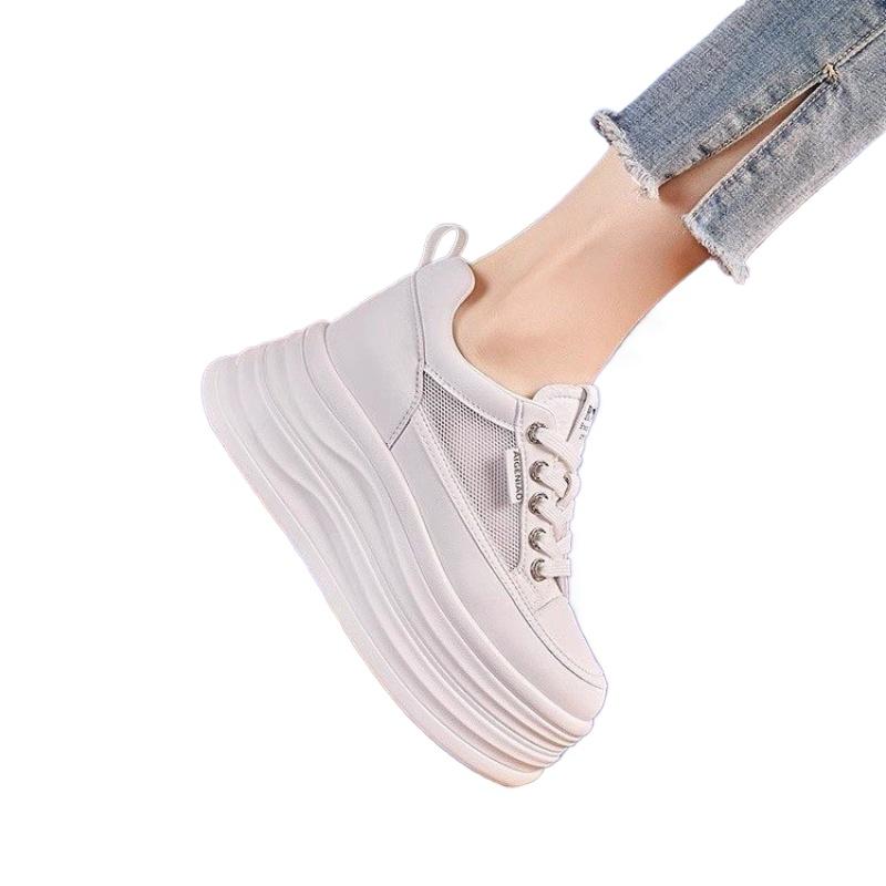 Leather Thick soled Women's Shoes Spring and Autumn New Breathable Sports Shoes 8cm Height Boosting Flat Shoes