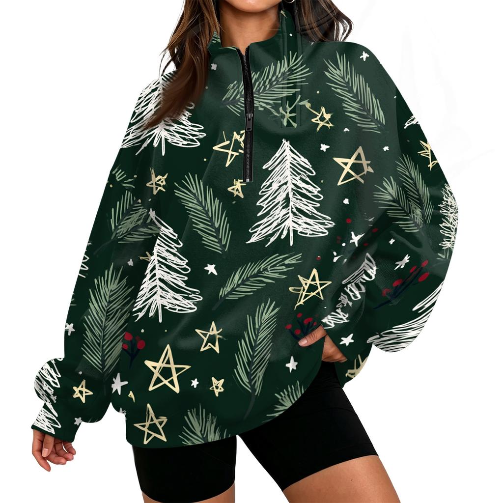 Women's Trendy Printed Half-Zip Sweatshirt Lightweight Casual Pullover for Everyday Wear