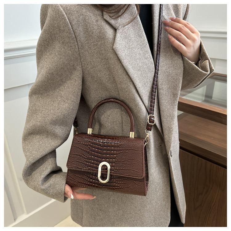 Women’s Crocodile Pattern Crossbody Shoulder Bag Fashion Textured Handbag Stylish Small Square Bag