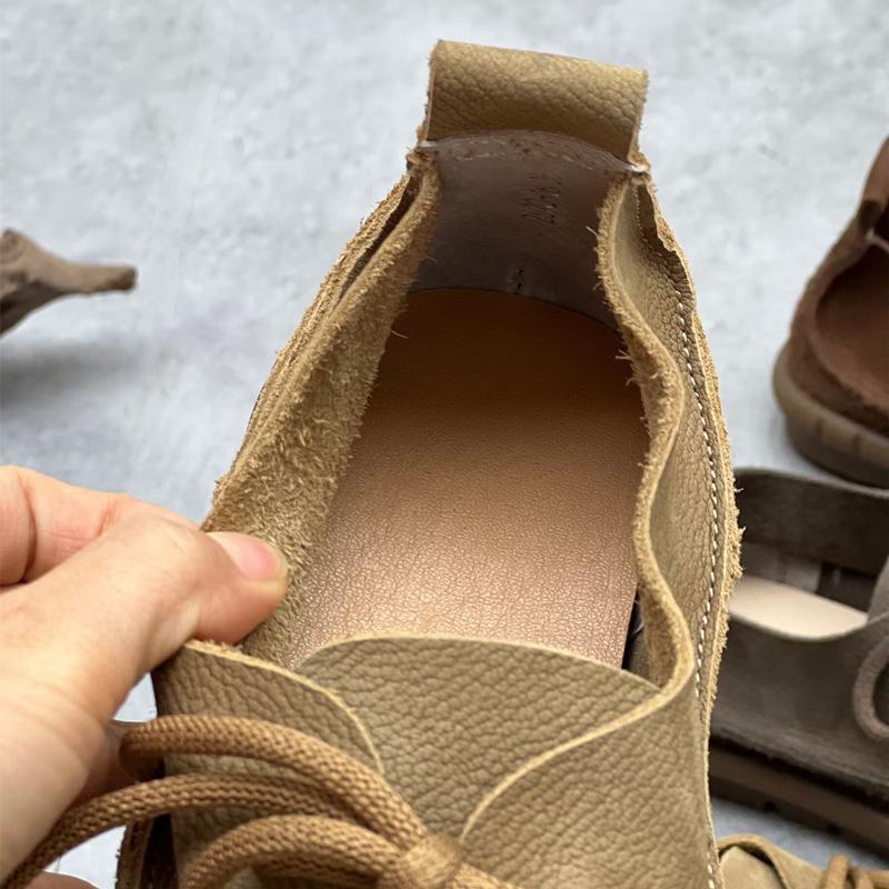 Johnature Håndlaget ekte skinnsko for kvinner Rund tå, lav, myk såle Loafers Retro ensfargede sko