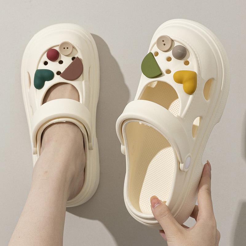 New Mary Jane Hole Shoes Women's Summer Platform Height Increase Heel Wear Bag Head Slippers Fashion Beach Non-slip Sandals