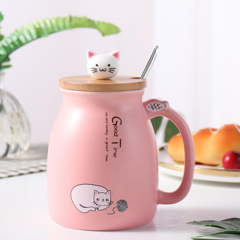 Charming Japanese-Style Cat Ceramic Mug - Cute & Girly, High Aesthetic Value, Customizable with Logo