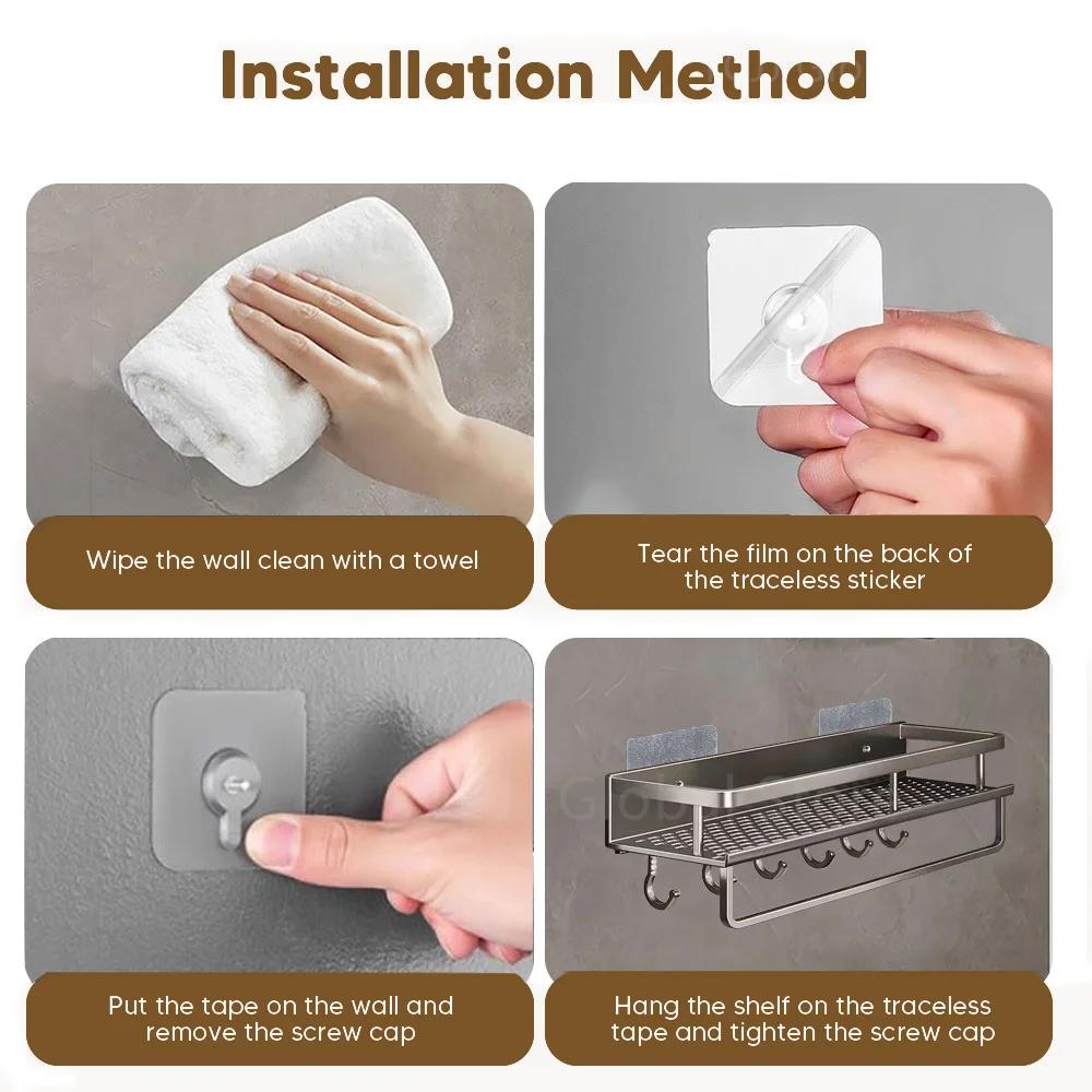 1/2 STÜCK Wandmontiertes Gewürzregal Ohne Bohren Küchengewürz-Organizer mit Haken Gewürzaufbewahrungsregal Badezimmer Küchenaufbewahrungsregal