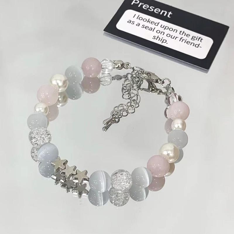 Sweet Pentagram Pearl Beaded Bracelets For Women Girls Aesthetic Cute Star Blue Glass Ball Bracelets Jewelry Accessories Gifts