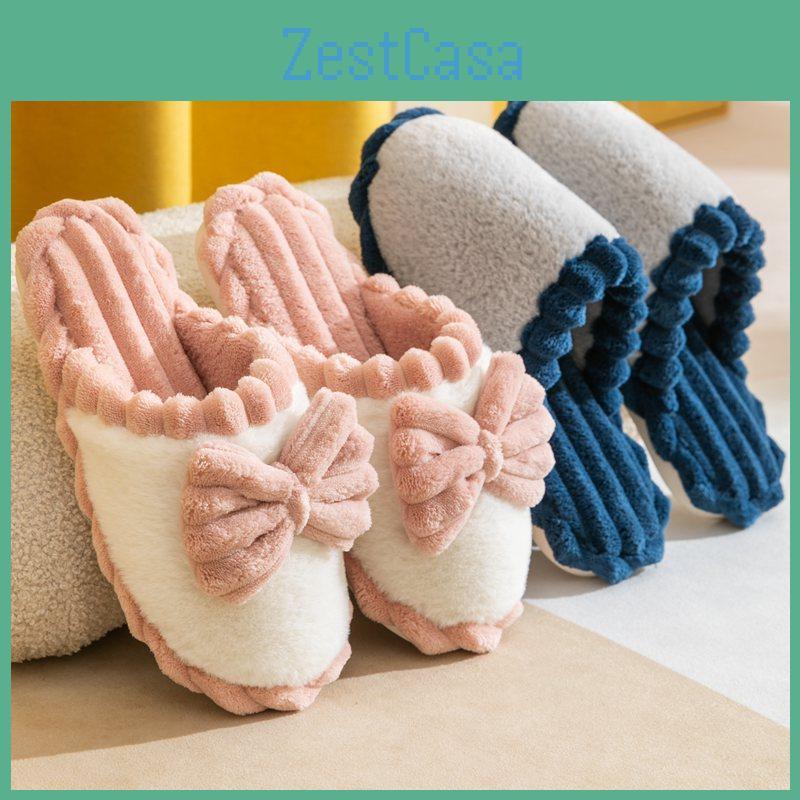 Bow Winter Women Cute Slipper Home Non Slip Cotton Colorful Slippers Indoor Home Nonslip Thick Sole Furry Shoes Flat Footwear
