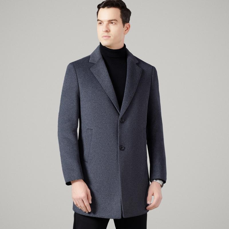 Men's double-sided woolen coat winter new dad cashmere coat mid-length detachable down liner windbreaker